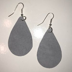 Grey suede leather tear drop earrings